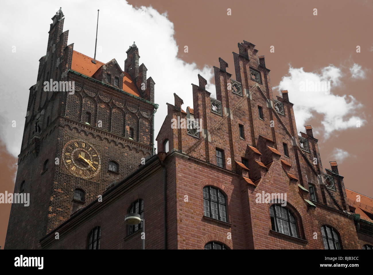 Red brick Justizpalast and tower. Munich, Germany Stock Photo