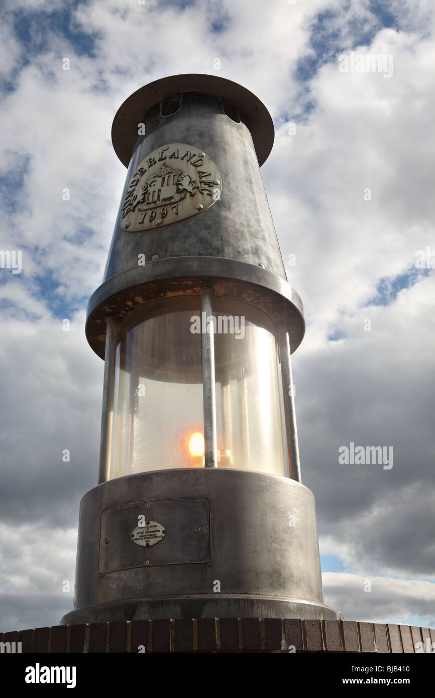 The sculpture of a miner's lamp that stands outside the Stadium of Light the home of Sunderland football club. England. Stock Photo