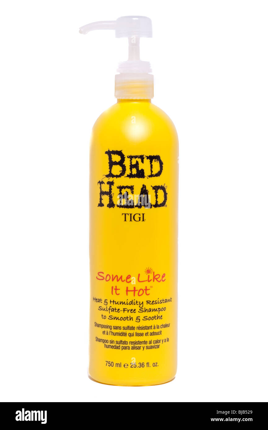 A bottle of Tigi bed head shampoo on a white background Stock Photo