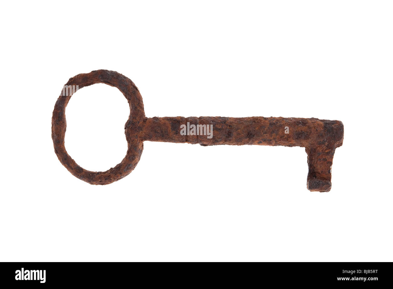 Rusty door key isolated on white background Stock Photo