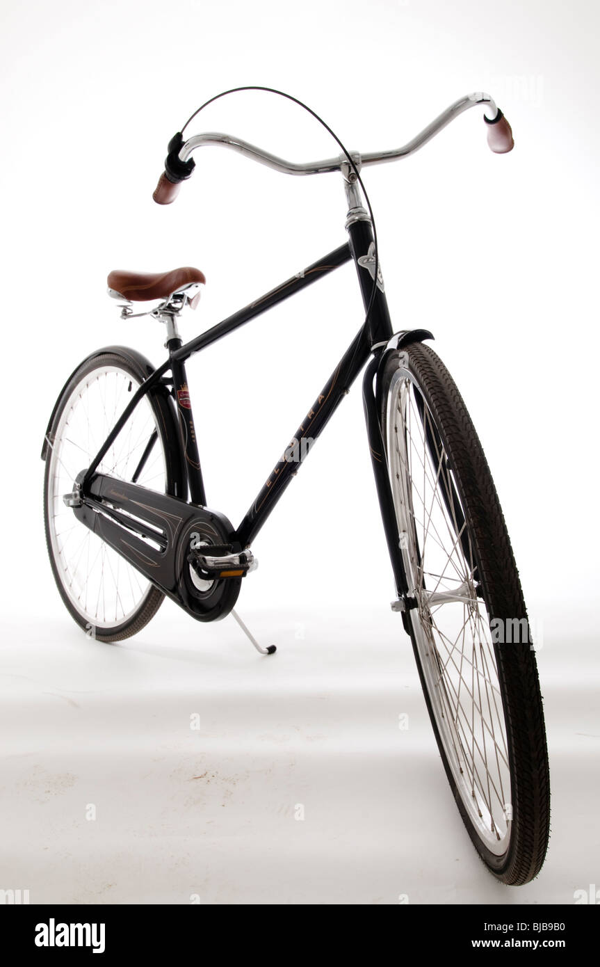 New Electra bike (Amsterdam)  with mudguards, leather seats and  handles on white background Stock Photo