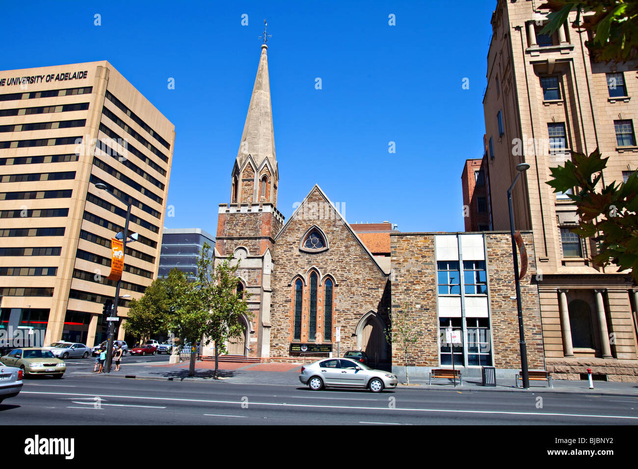 A street with Scots Uniting Church, Adelaide, South Australia Stock Photo