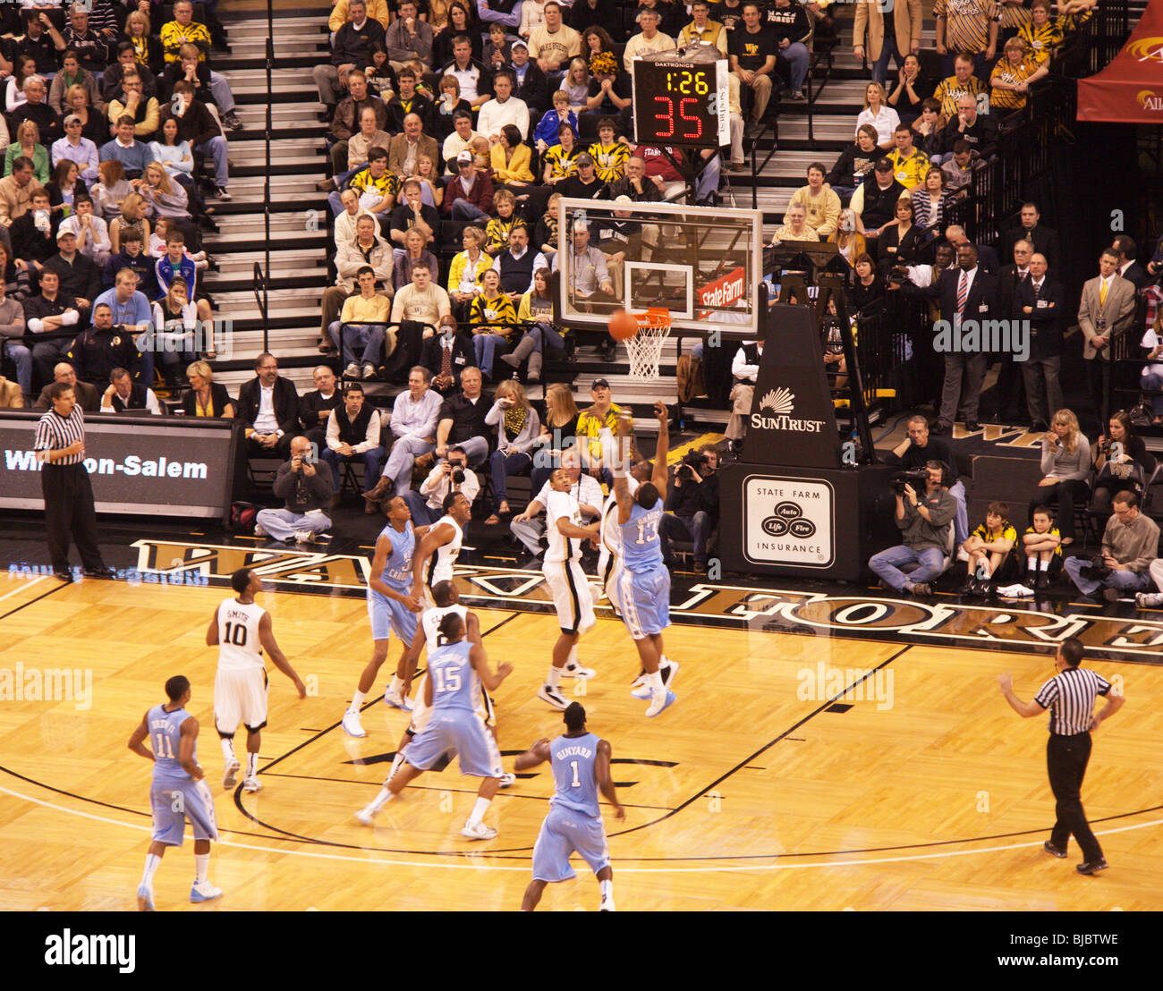 University of North Carolina Tarheels versus Wake Forest Demon Deacons men's college basketball game in Winston-Salem, NC Stock Photo