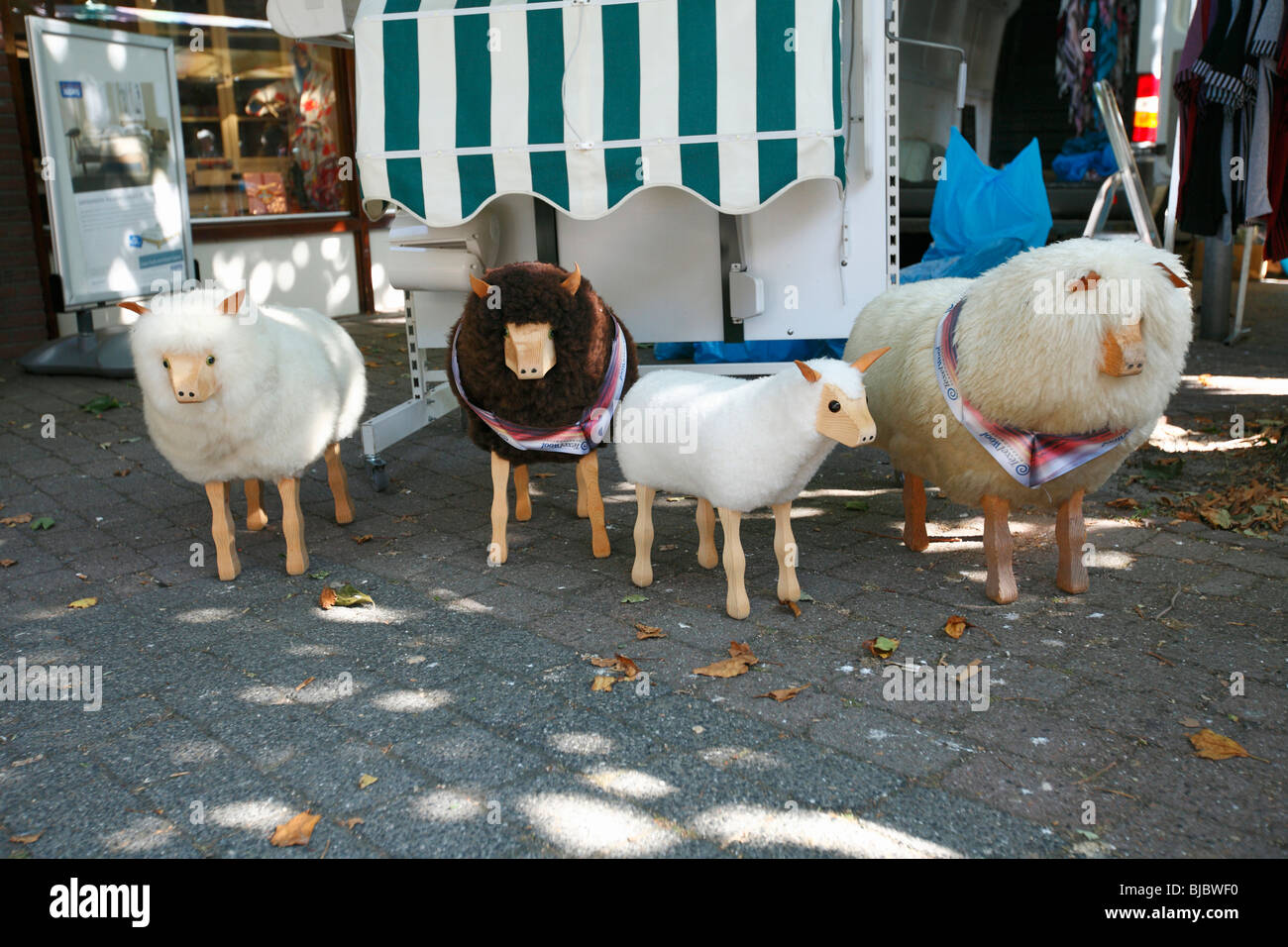 Texel Sheep wool articles for sale, De Koog, Texel Island, Holland Stock Photo