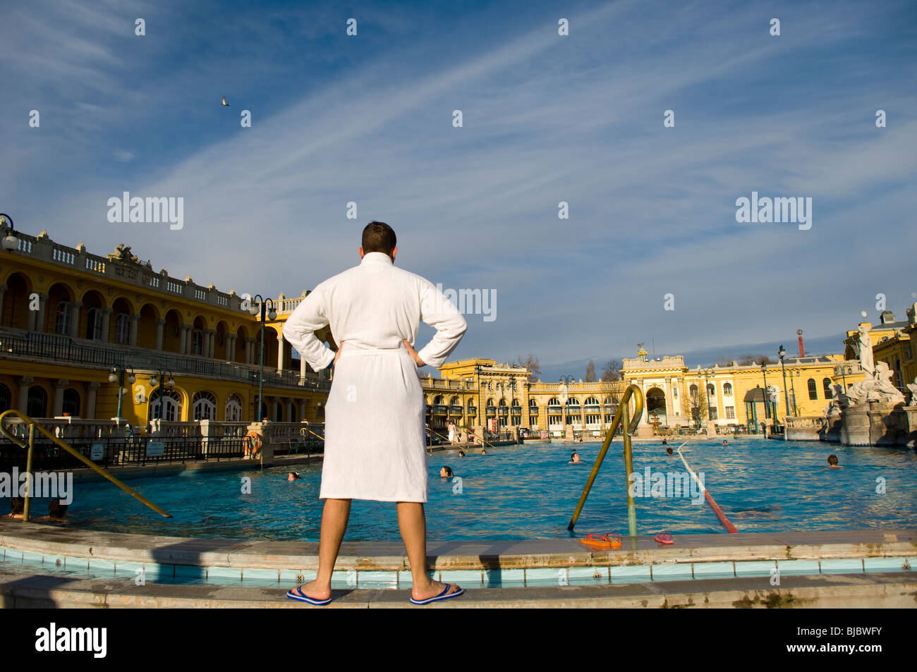 a man in Szechenyi Bath, budapest, hungary Stock Photo