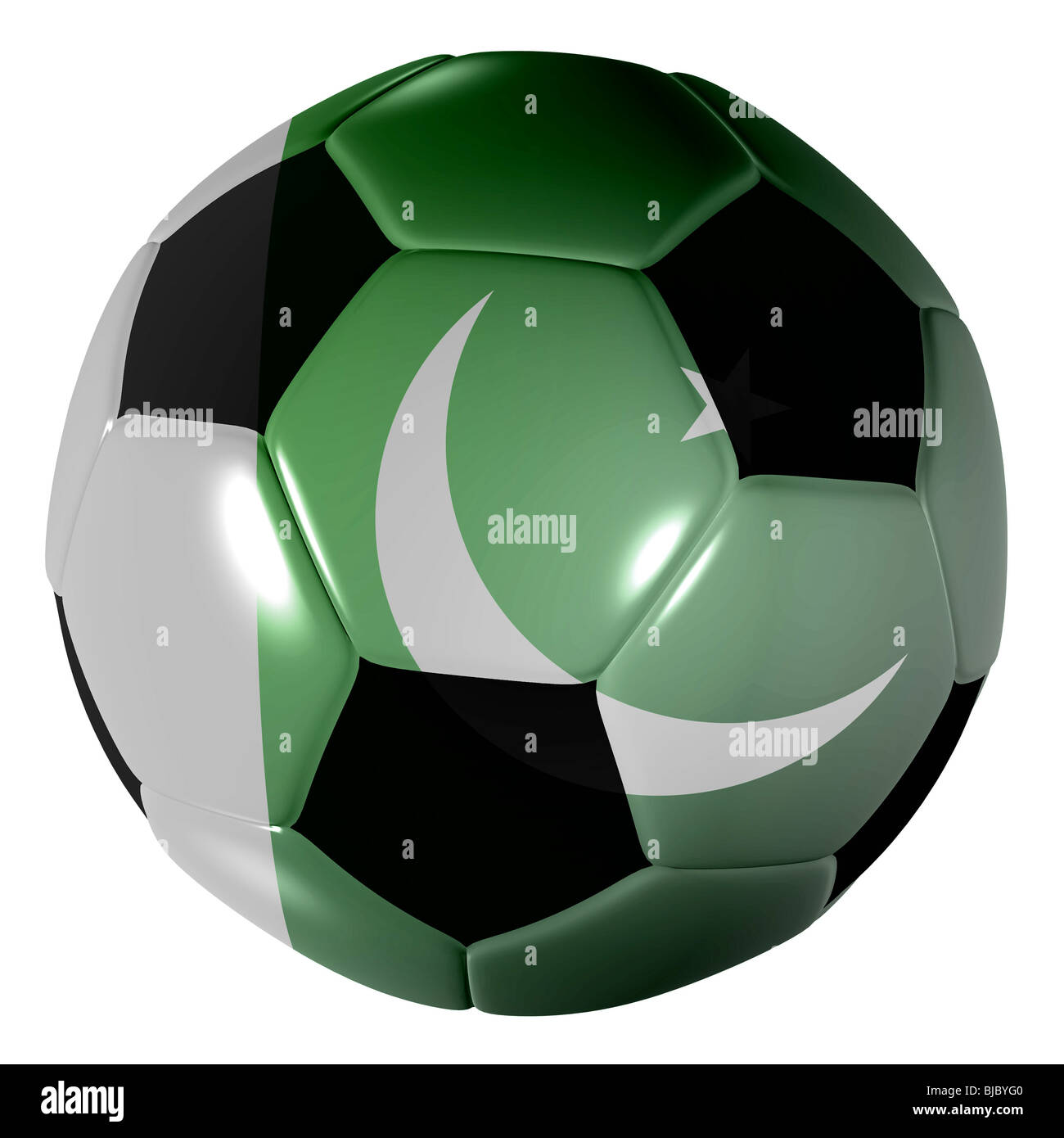 Traditional black and white soccer ball or football Pakistan flag Stock