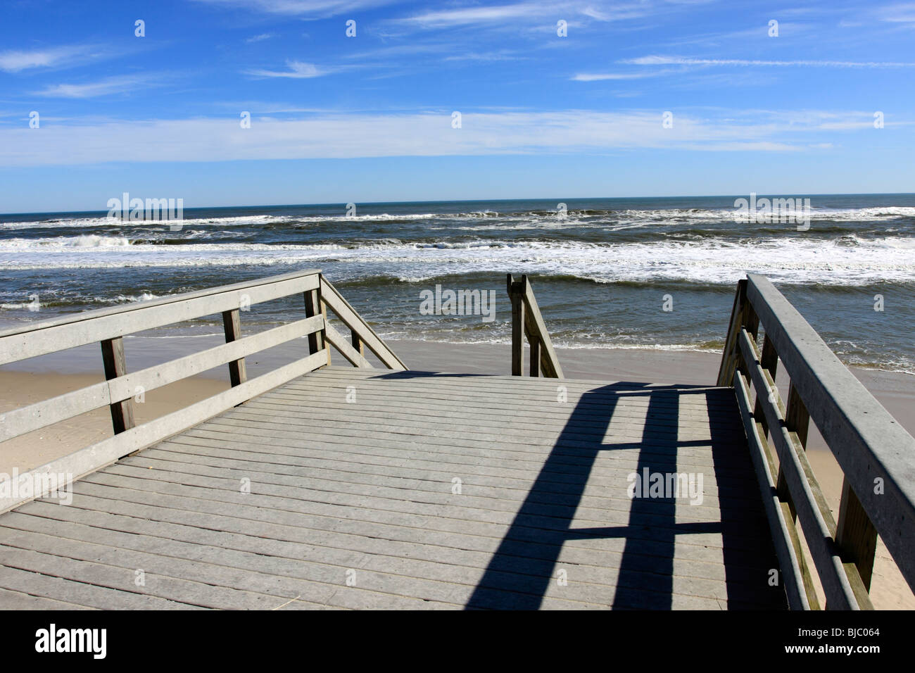 Entrance to the beach, Smith Point Beach on the Atlantic Ocean, Long Island, NY Stock Photo