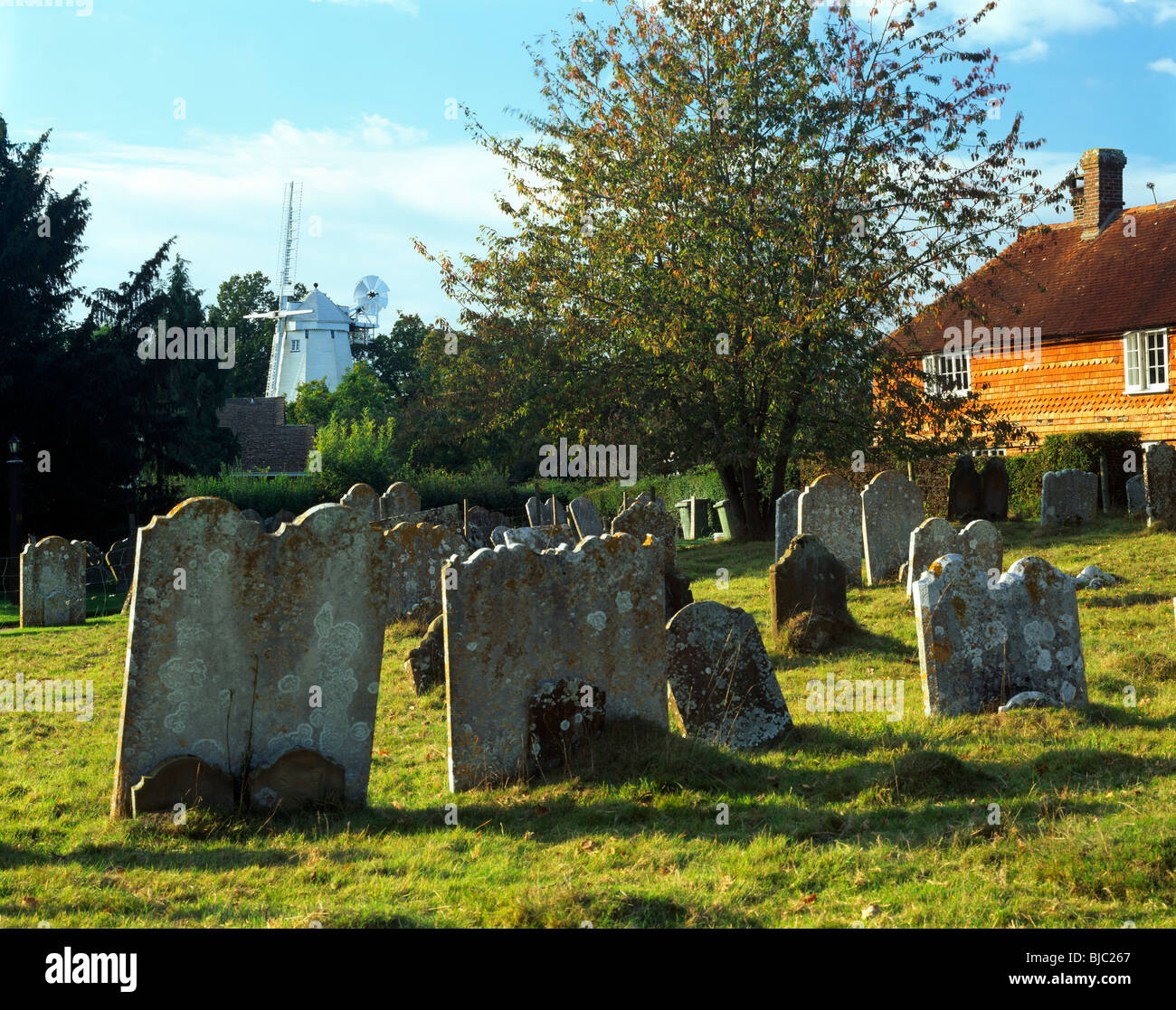 King's windmill viewed from the churchyard, Shipley, West Sussex Stock