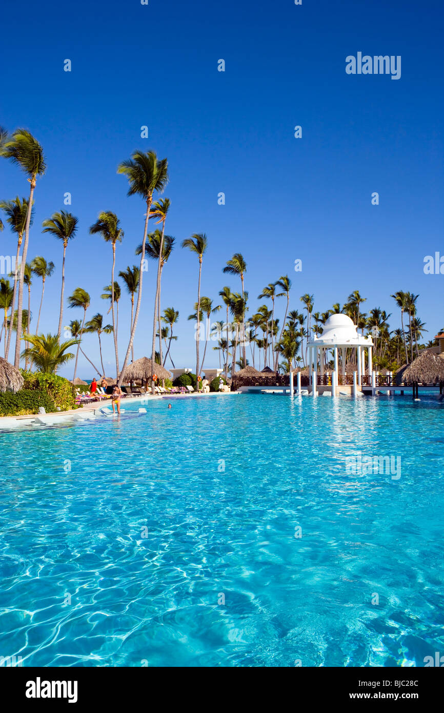 HOTEL SWIMMING POOL IN THE DOMINICAN REPUBLIC AT PUNTA CANA Stock Photo