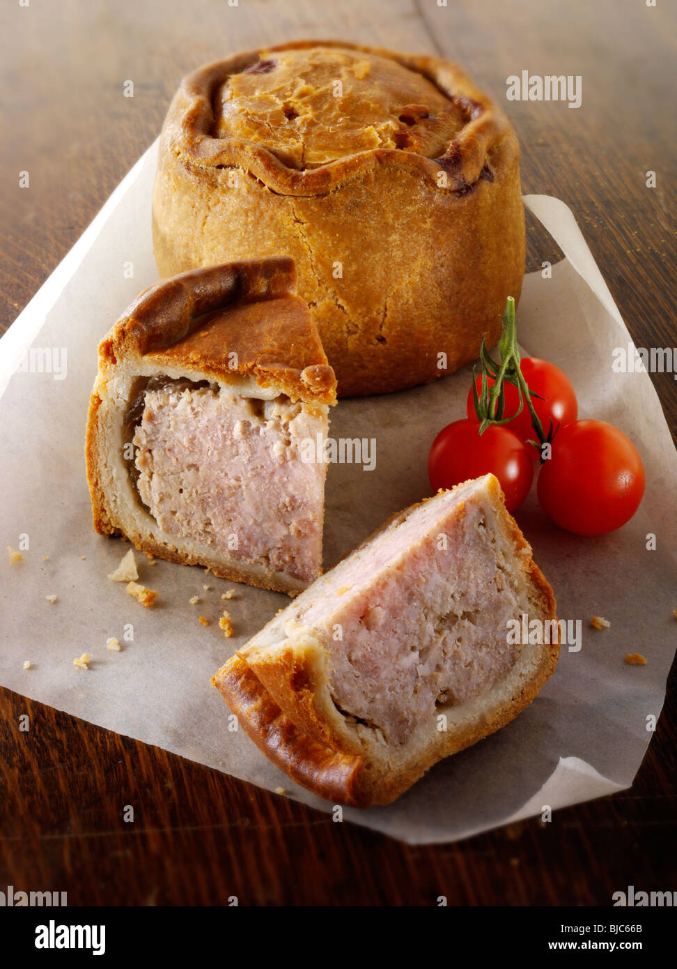 Traditional British pork pastry pie ready to eat Stock Photo