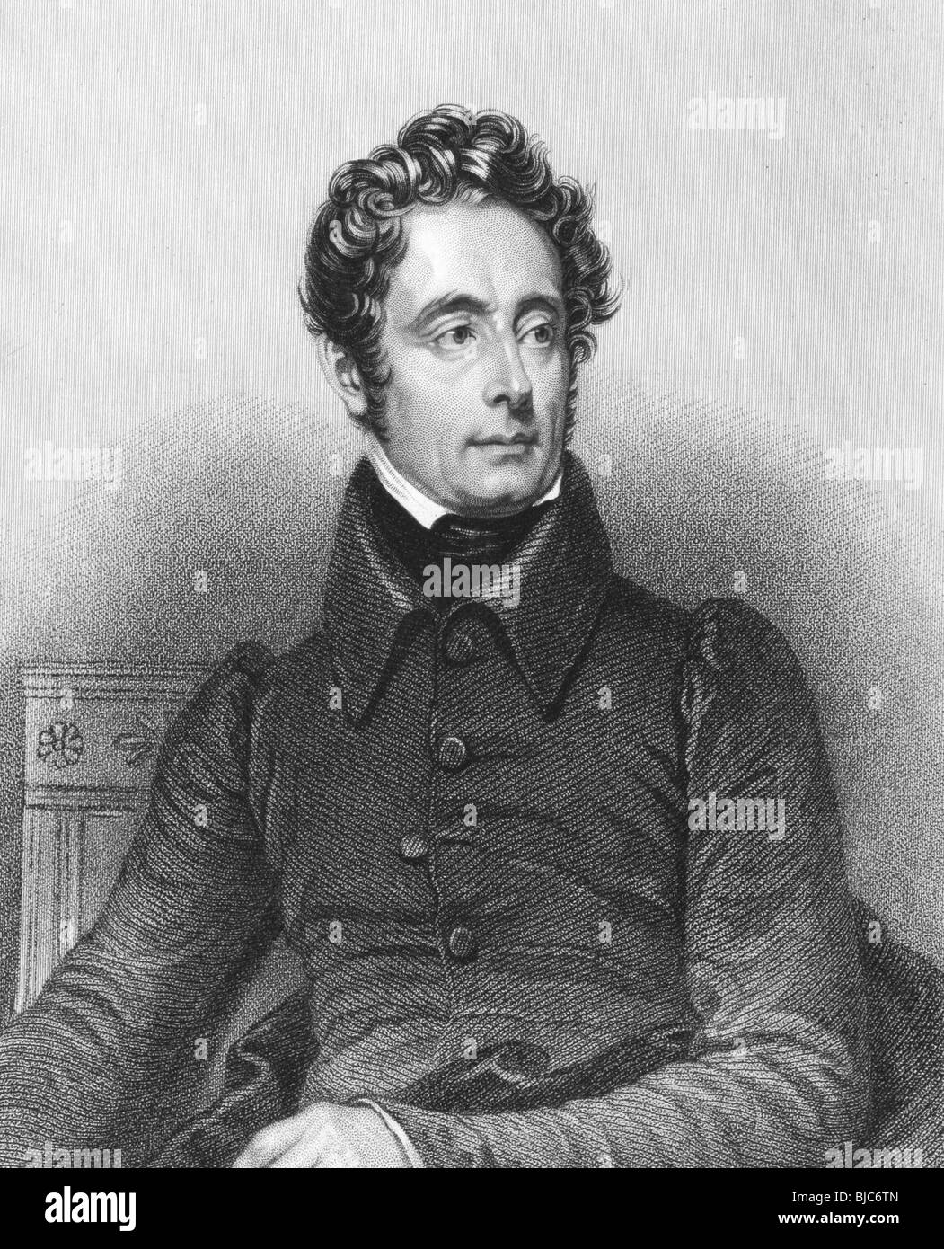 Alphonse de Lamartine (1790-1869) on engraving from the 1800s. French writer, poet and politician. Stock Photo