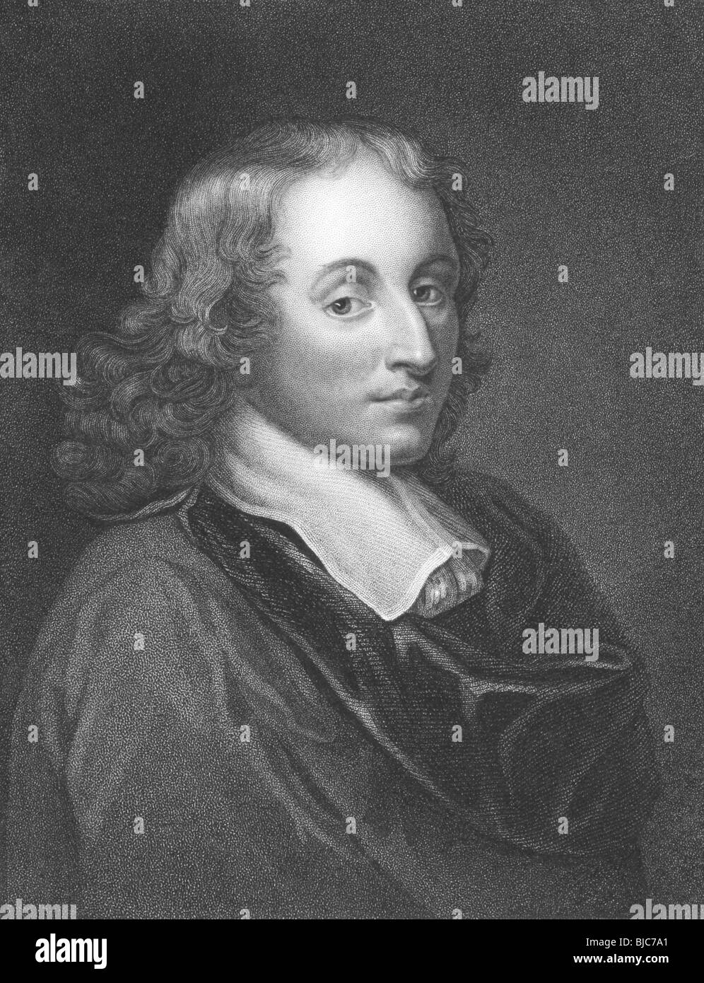Blaise Pascal (1623-1662) on engraving from the 1800s.French mathematician, physicist and religious philosopher. Stock Photo