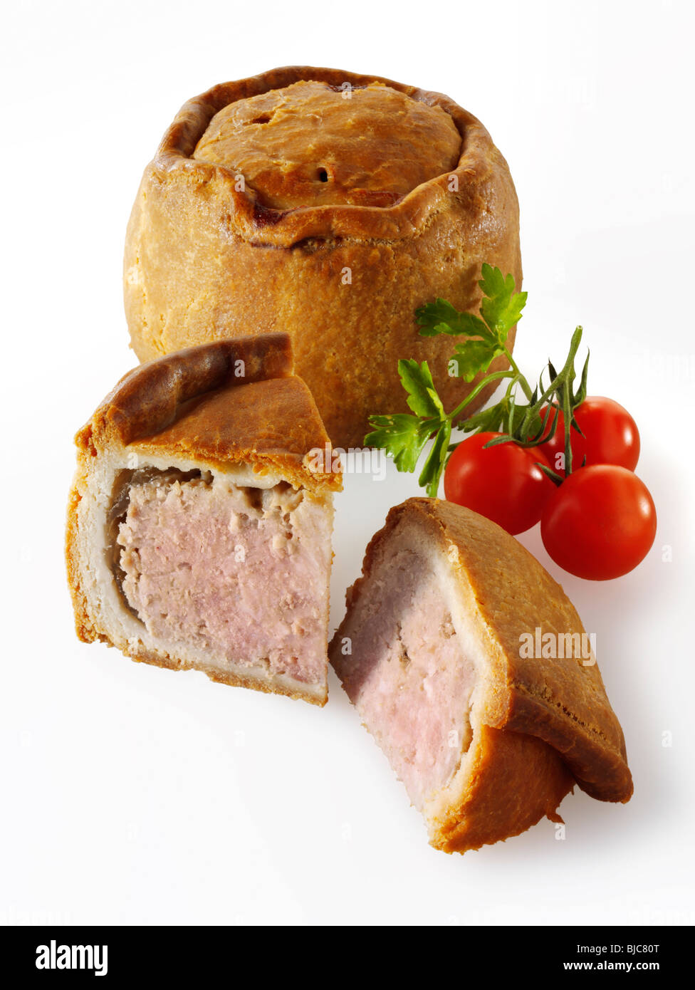 Traditional British pork pastry pie ready to eat Stock Photo
