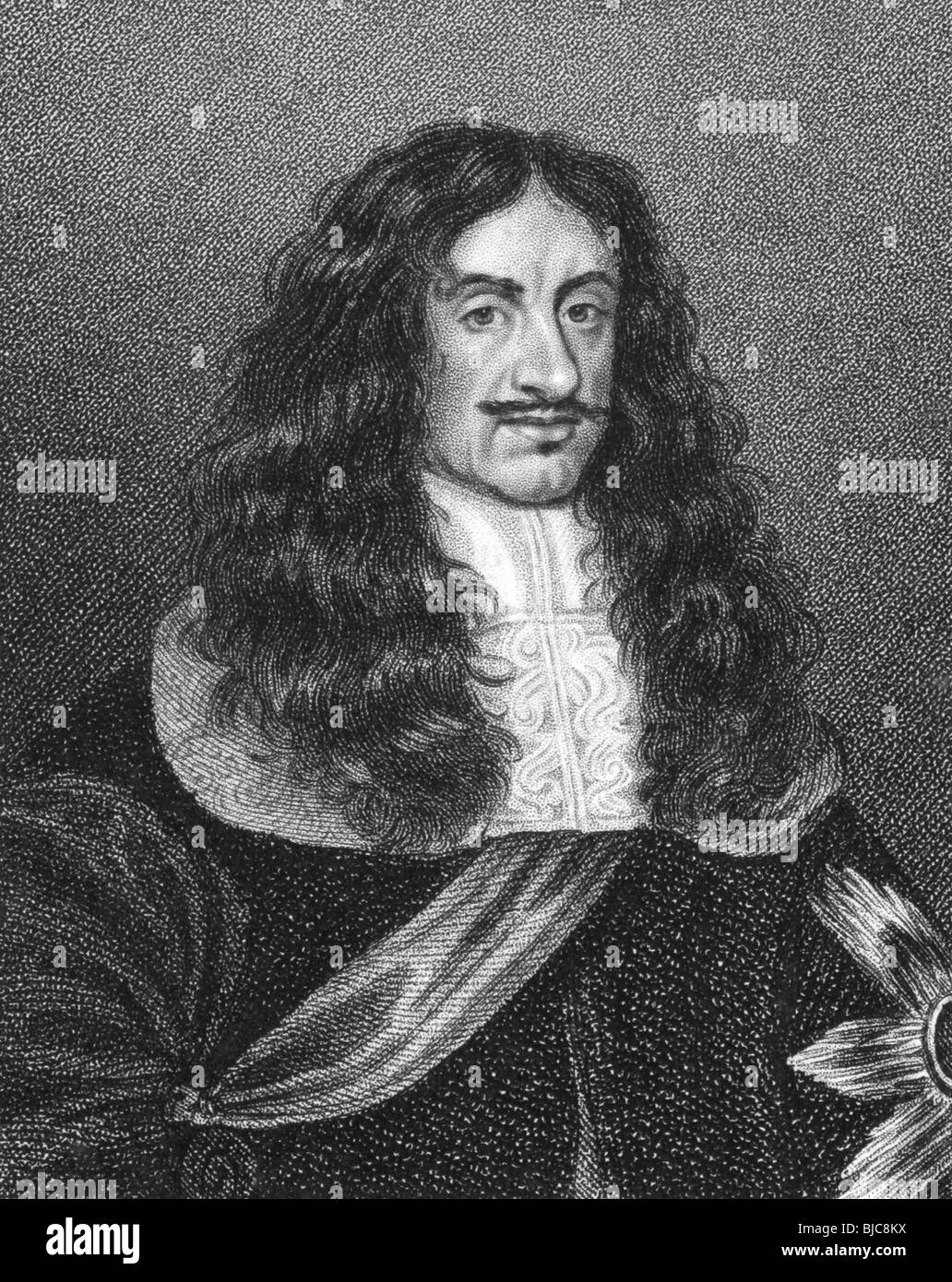 Charles II (1630-1685) on engraving from the 1800s. King of England, Scotland and Ireland during 1660-1685. Stock Photo
