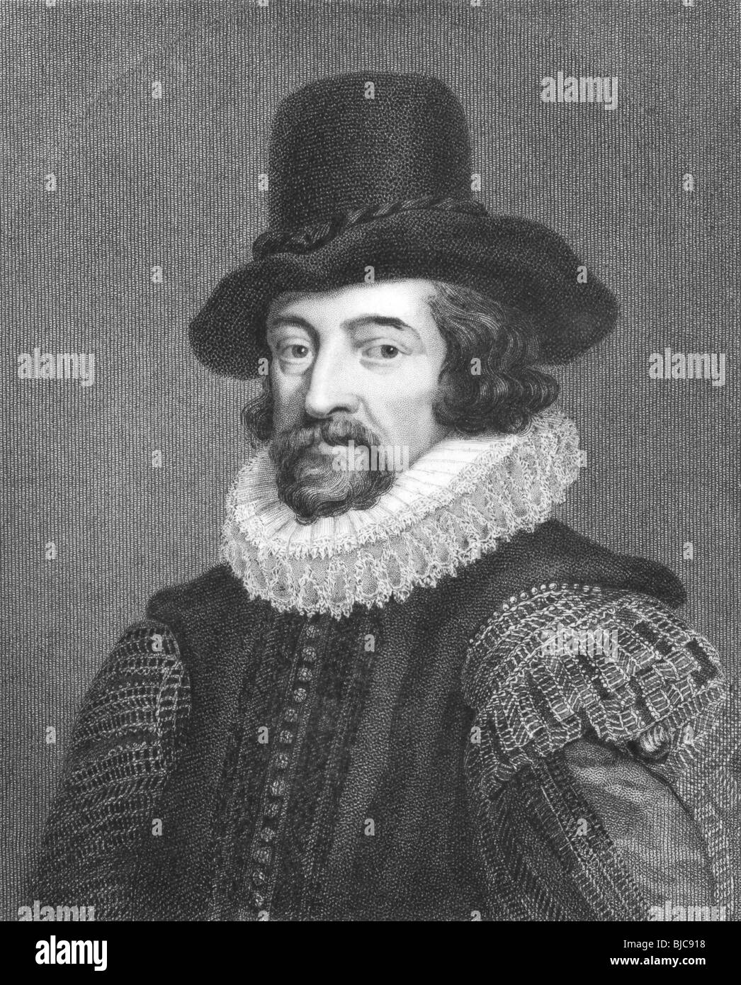 Francis Bacon (1561-1626) on engraving from the 1800s. English philosopher, statesman, lawyer, jurist, author and scientist. Stock Photo