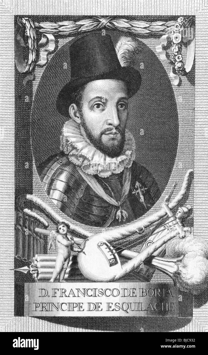 Francisco de Boria (1510-1572) on engraving from the 1800s. Spanish poet. Stock Photo