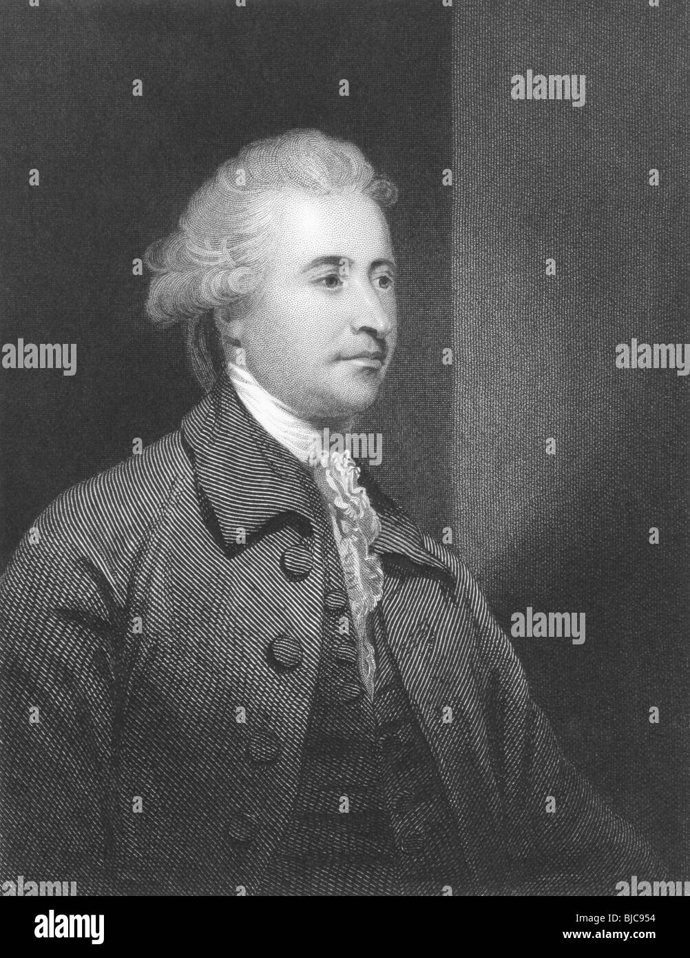 Edmund Burke (1729-1797) on engraving from the 1800s. Anglo-Irish statesman, author, orator, political theorist and philosopher. Stock Photo