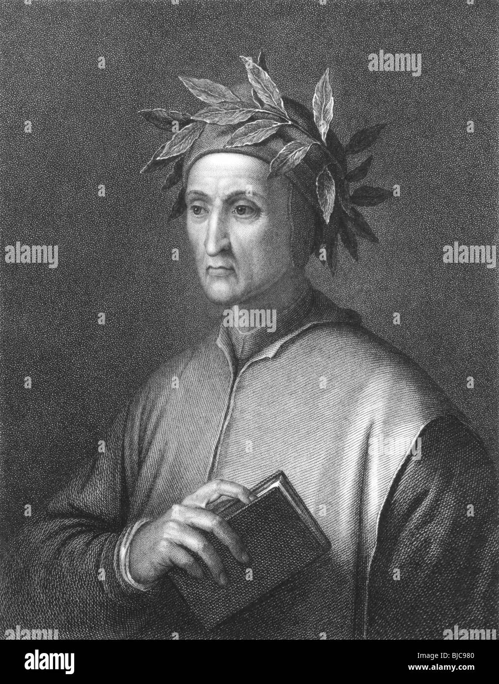 Dante Alighieri (1265 -1321) on engraving from the 1800s. Italian poet of the Middle Ages. Stock Photo