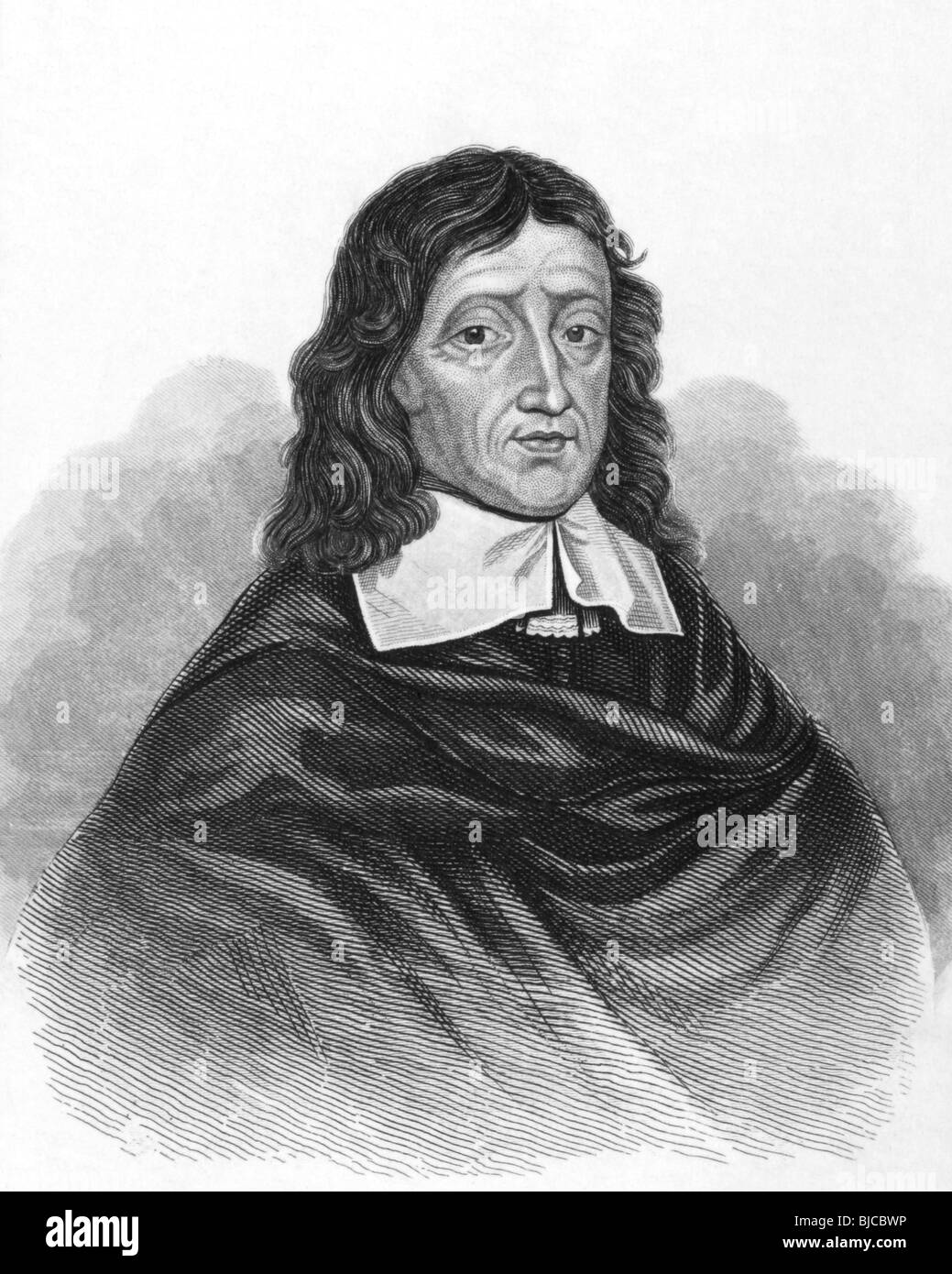 John Milton on engraving from the 1800s. English poet, author, polemicist and civil servant for the commonwealth of England. Stock Photo