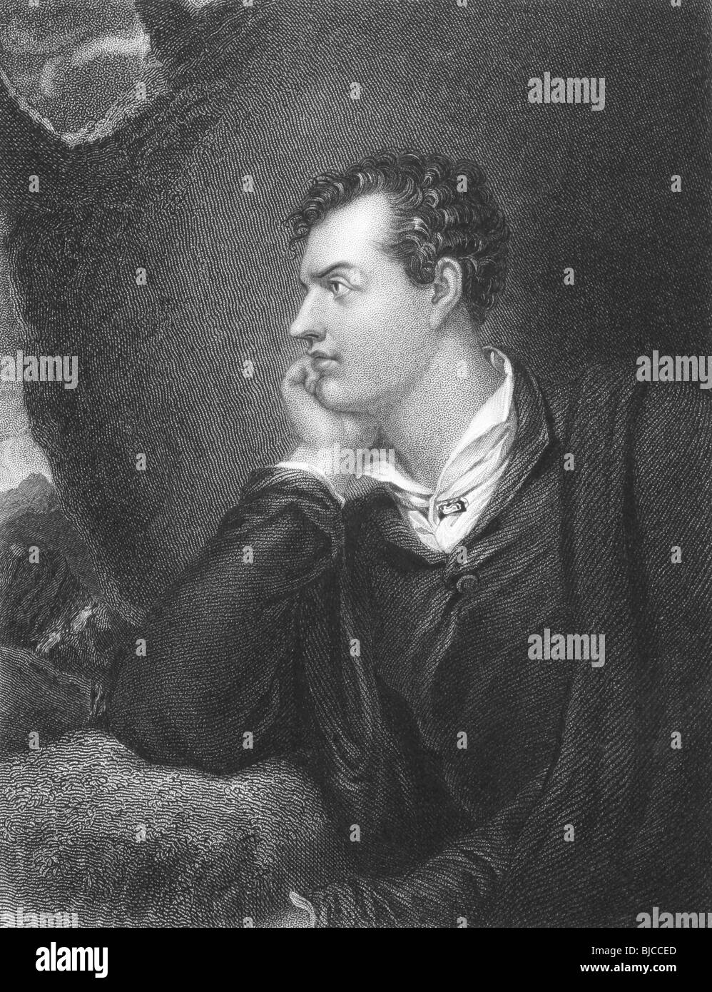 Lord Byron (1788-1824) on 1800s engraving. One of the greatest British poets & leading figures in the Greek war of independence. Stock Photo