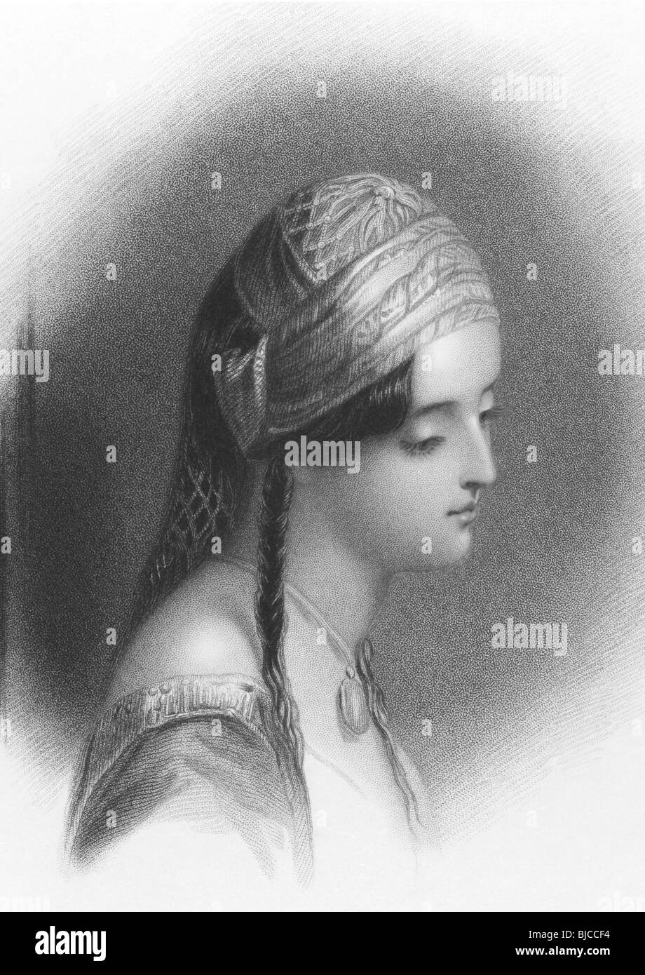Lord Byron's Maid of Athens on engraving from the 1800s. Theresa Makri was a Greek girl,Lord Byron fell in love & wrote a poem. Stock Photo