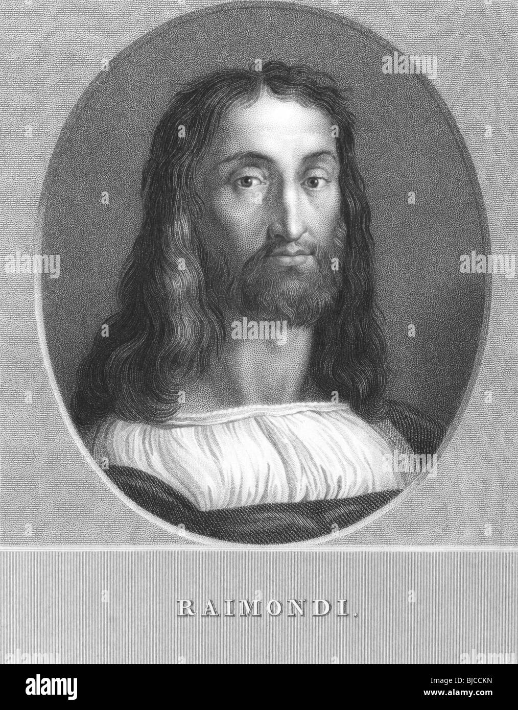 Marcantonio Raimondi (1480-1534) on engraving from the 1800s. Italian engraver. Stock Photo