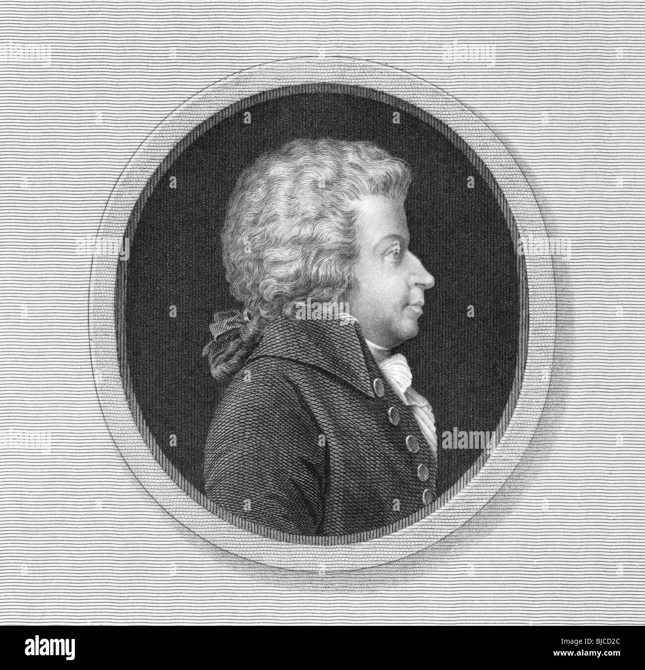 Wolfgang Amadeus Mozart (1756-1791) on engraving from the 1800s. One of the most significant and influential music composers. Stock Photo