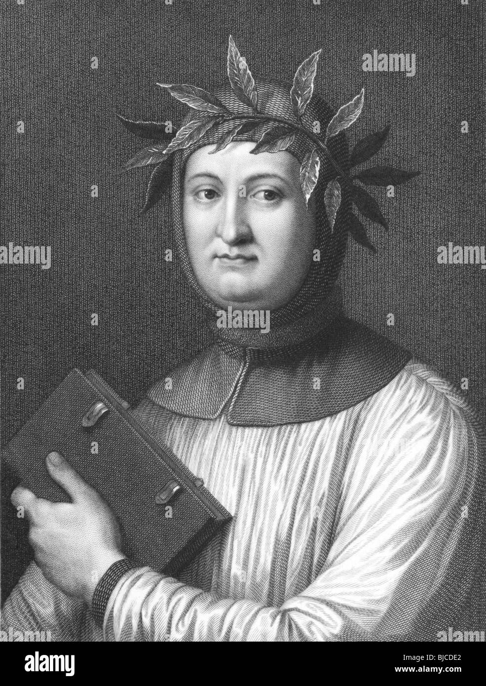 Francesco Petrarch aka Petrarch (1304-1374) on engraving from the 1800s. Italian scholar, poet and humanist. Stock Photo