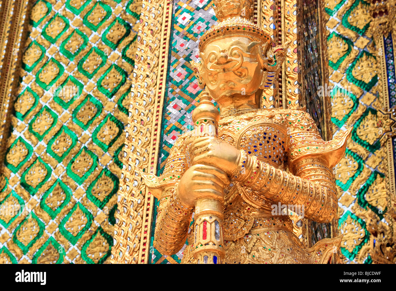 Golden demon statue temple decoration at Wat prakaew, Bangkok, Thailand Stock Photo