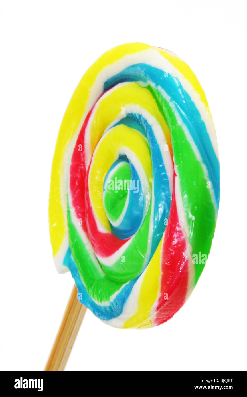 Close up of lollipop candy (swirl pop) on white background Stock Photo