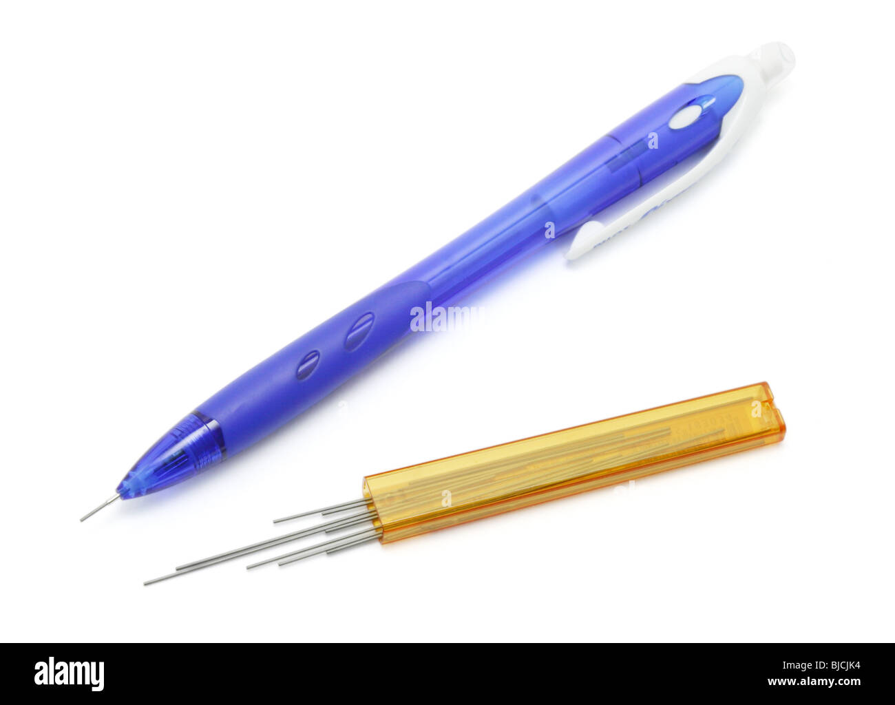 Mechanical pencil and leads on white background Stock Photo