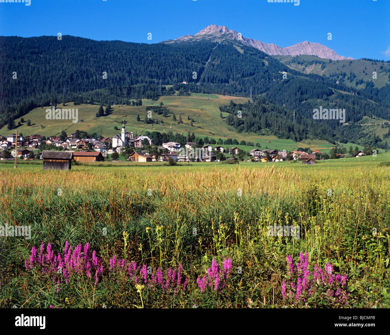 View over the picturesque alpine village of Lermoos Stock Photo - Alamy