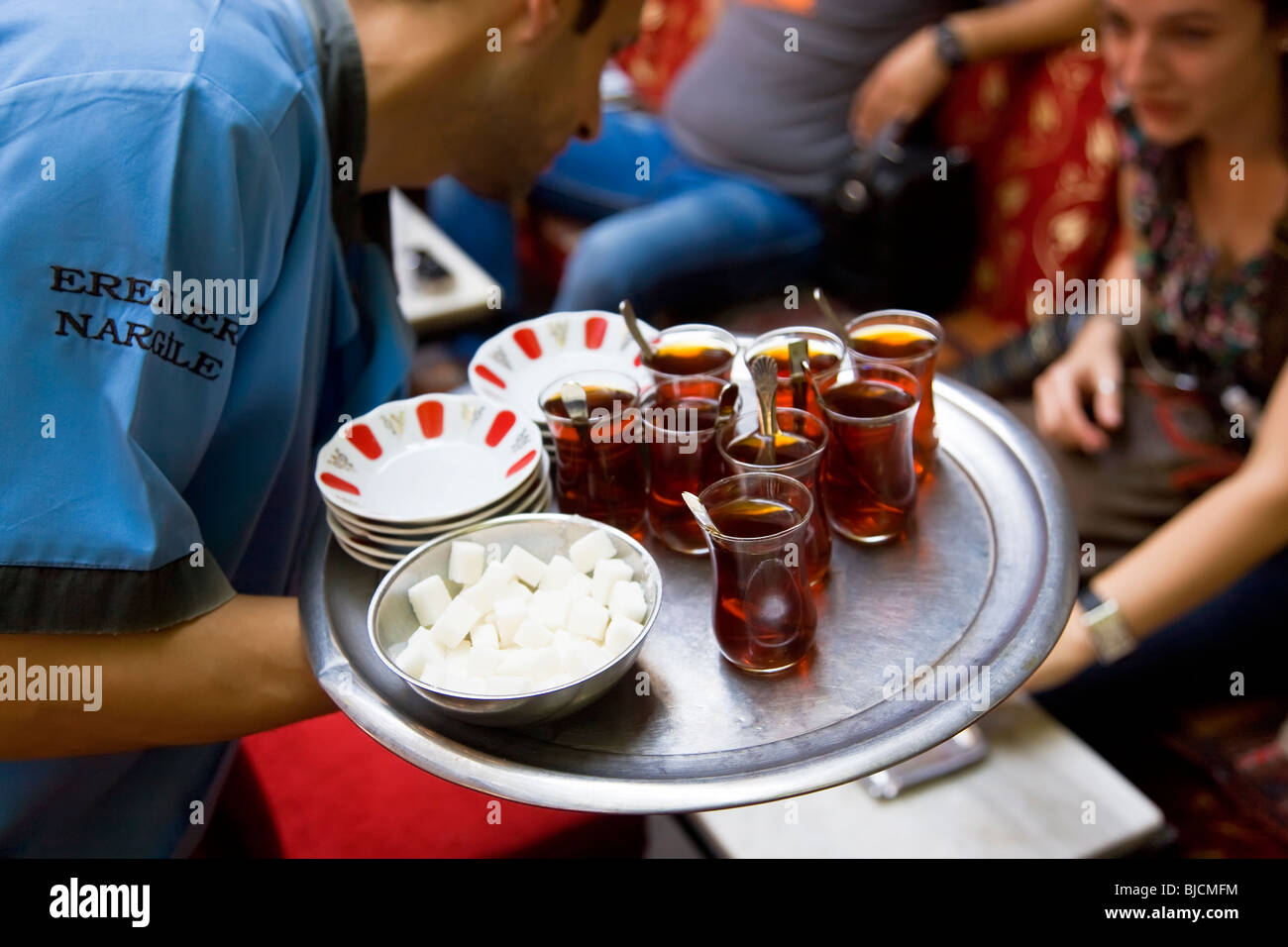Turkish tea being served in Turkish Tea House, Istanbul, Turkey Stock Photo