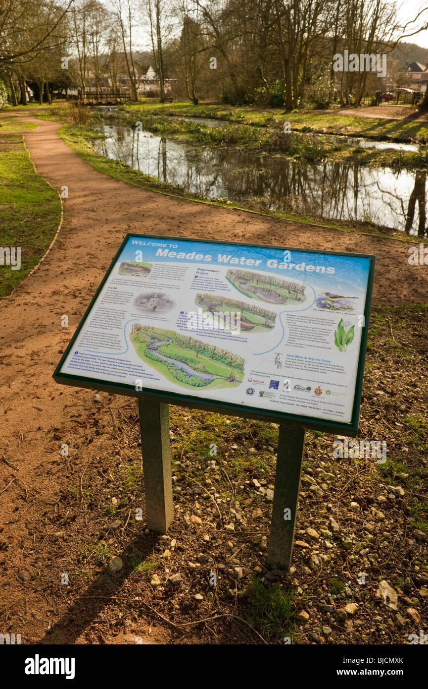 Meades water gardens public park information board in Chesham