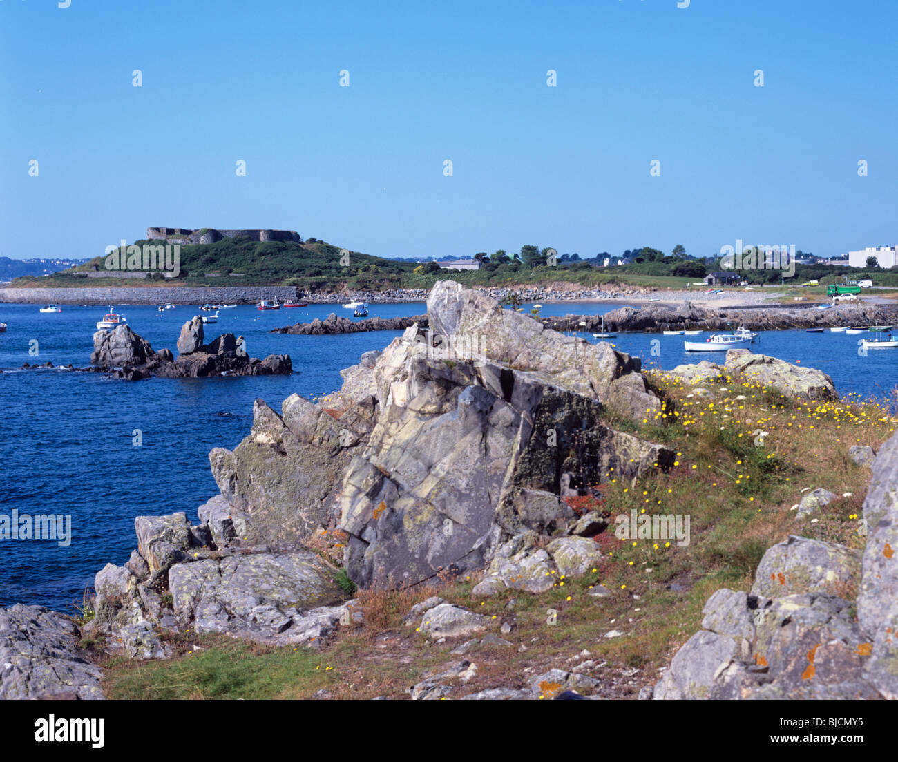 View of Vale Castle from across the Bordeaux Harbour on the island of