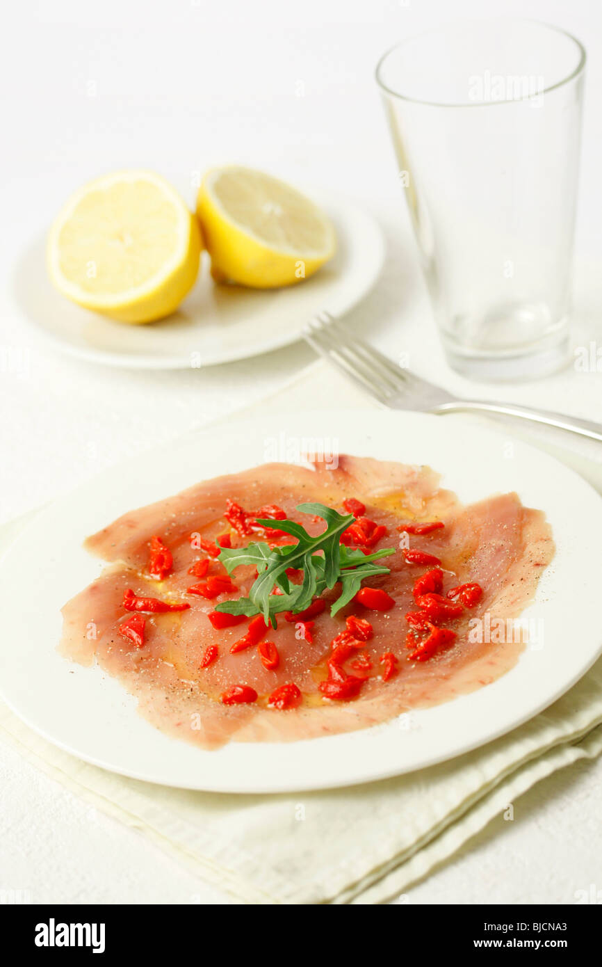 Tuna carpaccio. Recipe available Stock Photo Alamy