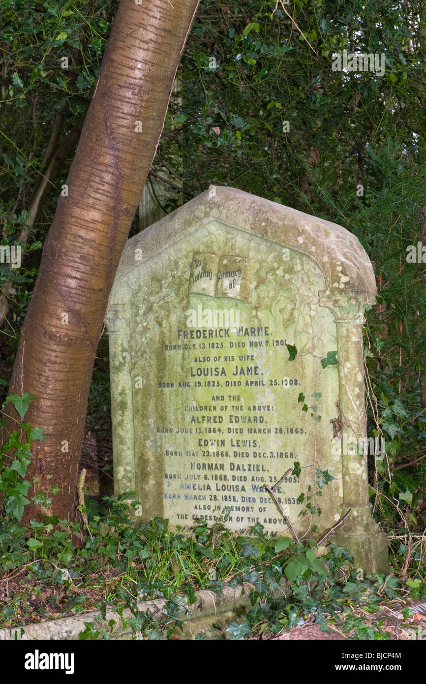 Highgate Cemetery , London , tomb of family Frederick Warne publisher of the Beatrix Potter books Stock Photo