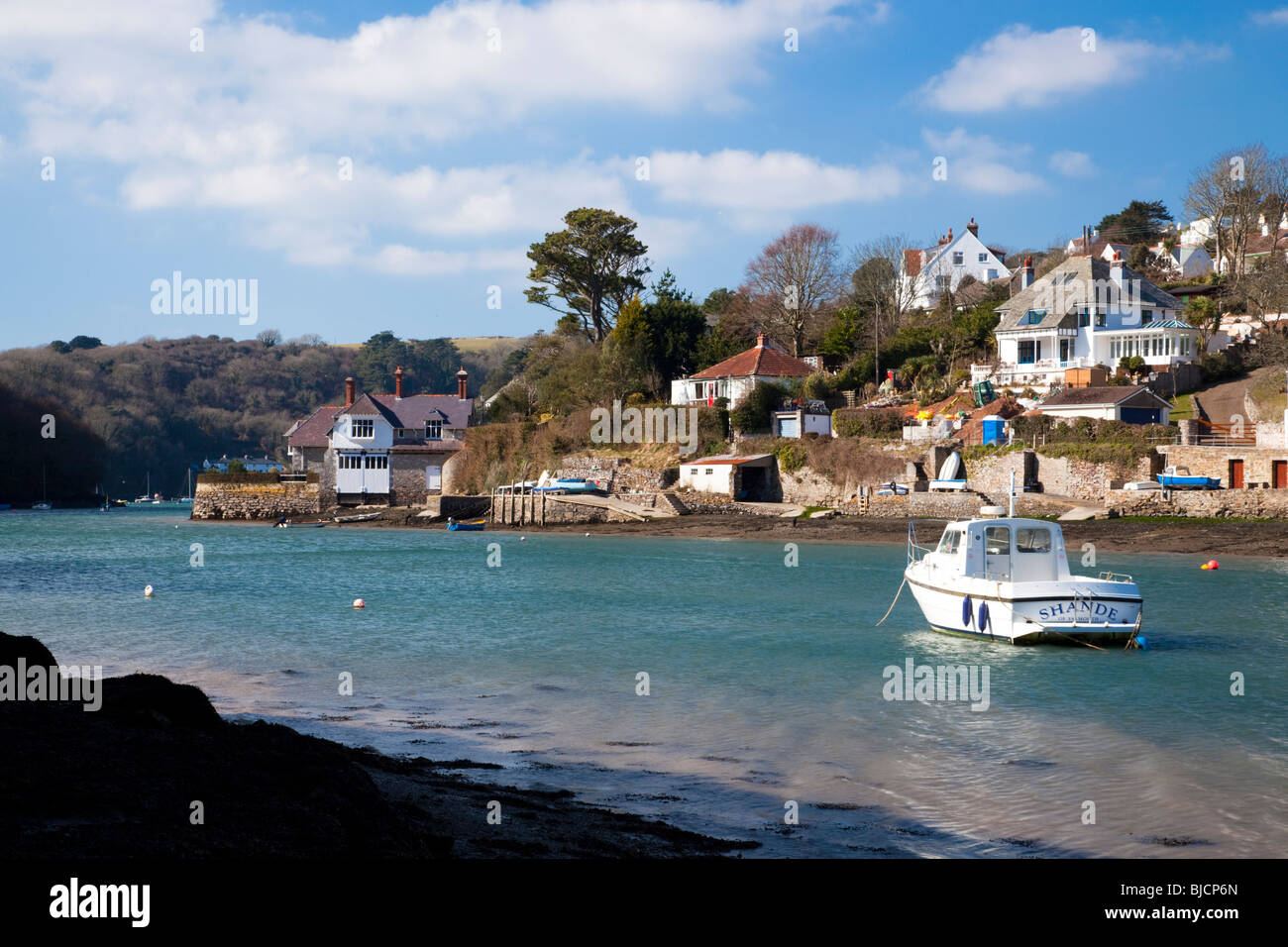 Newton Ferrers seen from across the River Yealm at Noss Mayo, Devon