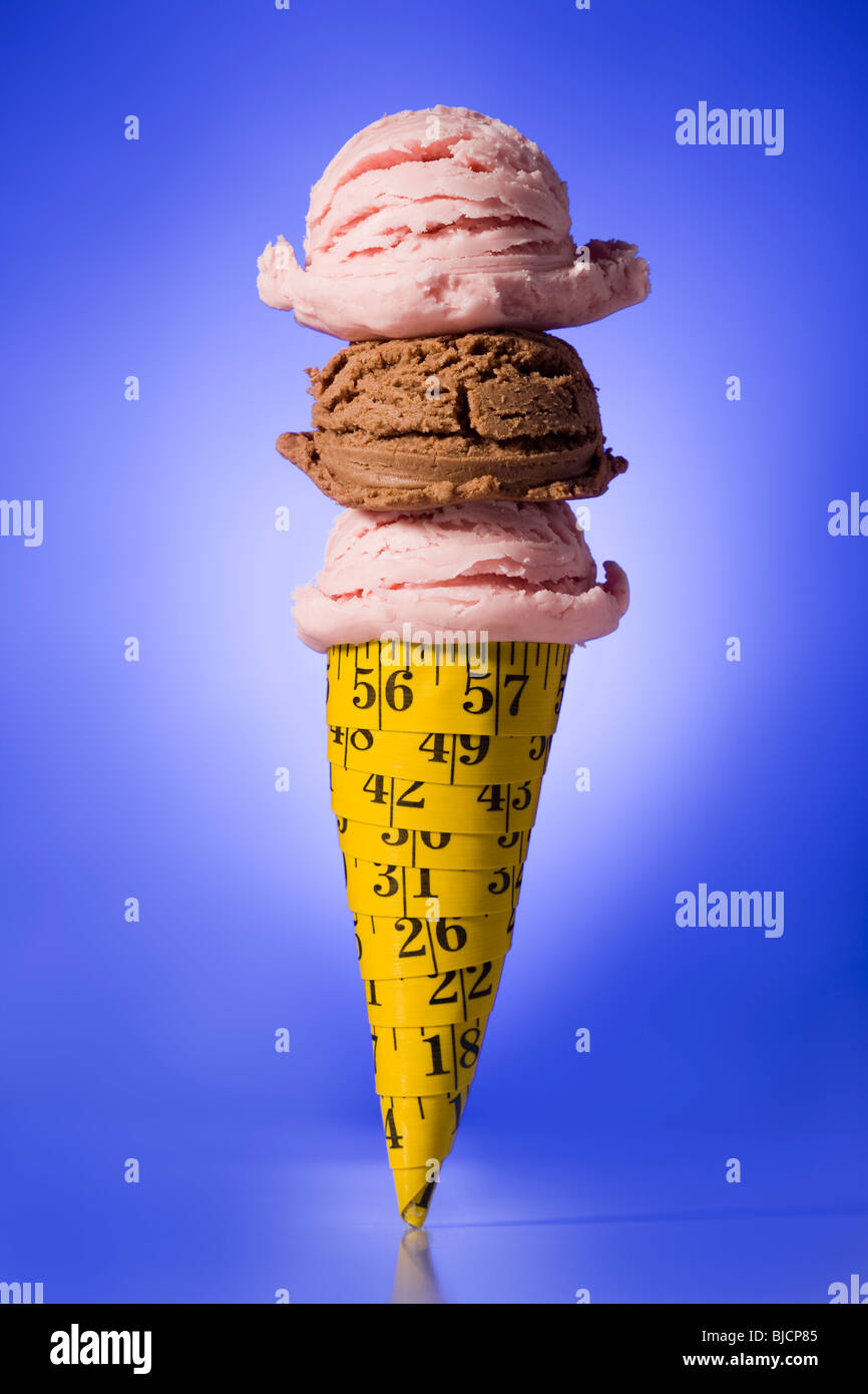 Ice cream cone made out of tape measure with 3 scoops of ice cream