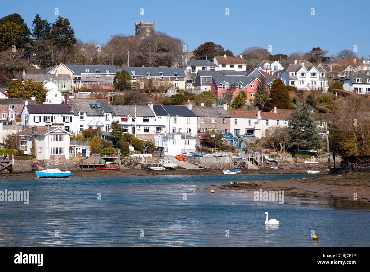 Newton Ferrers seen from across the River Yealm at Noss Mayo, Devon