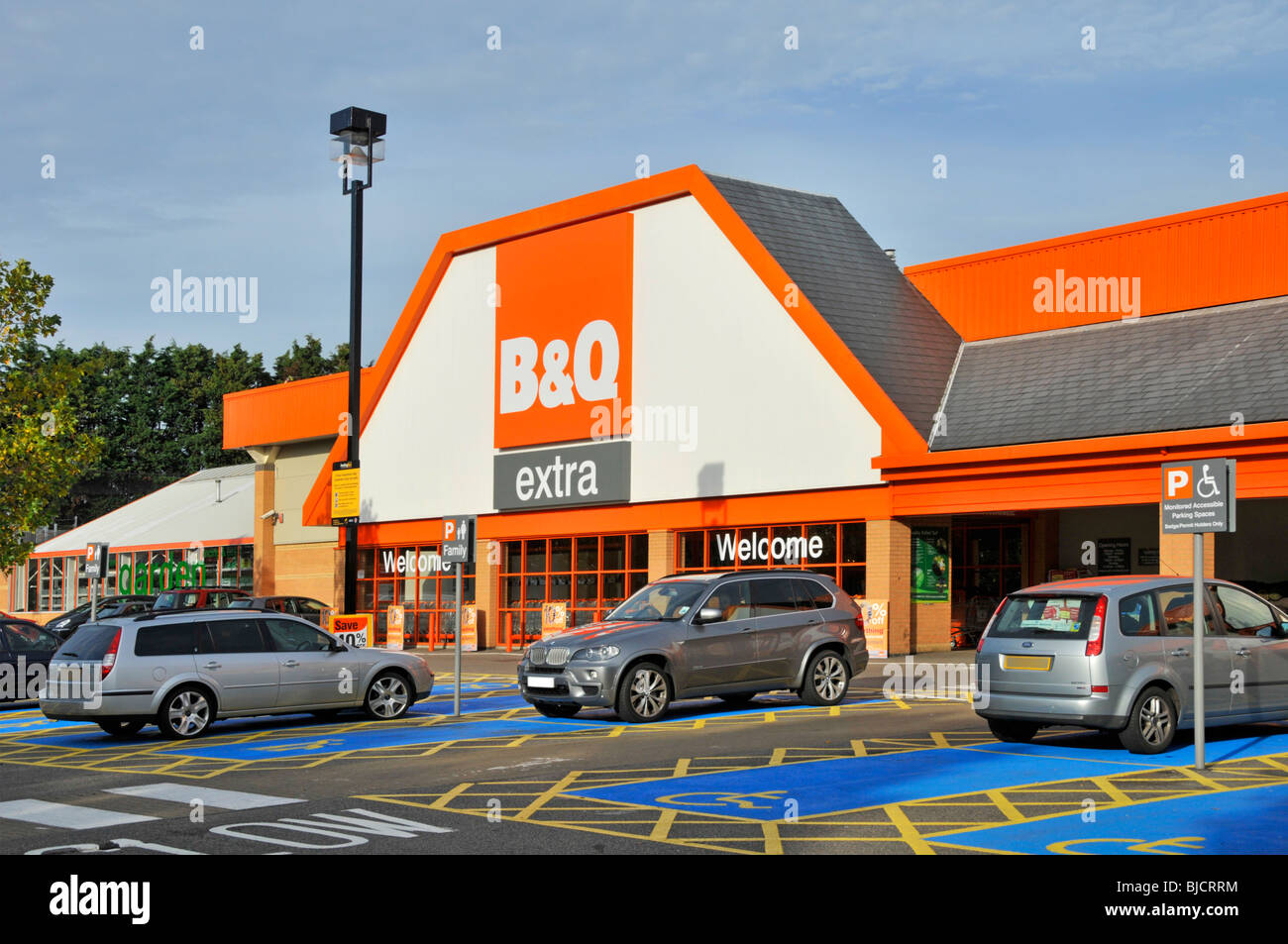 B&Q extra warehouse store and disabled free car parking facilities Stock Photo