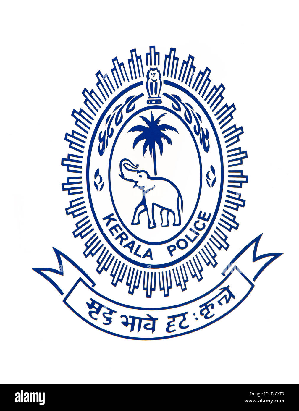 India, Kerala, Kochi, Ernakulam, Kerala Police badge on side of traffic vehicle Stock Photo