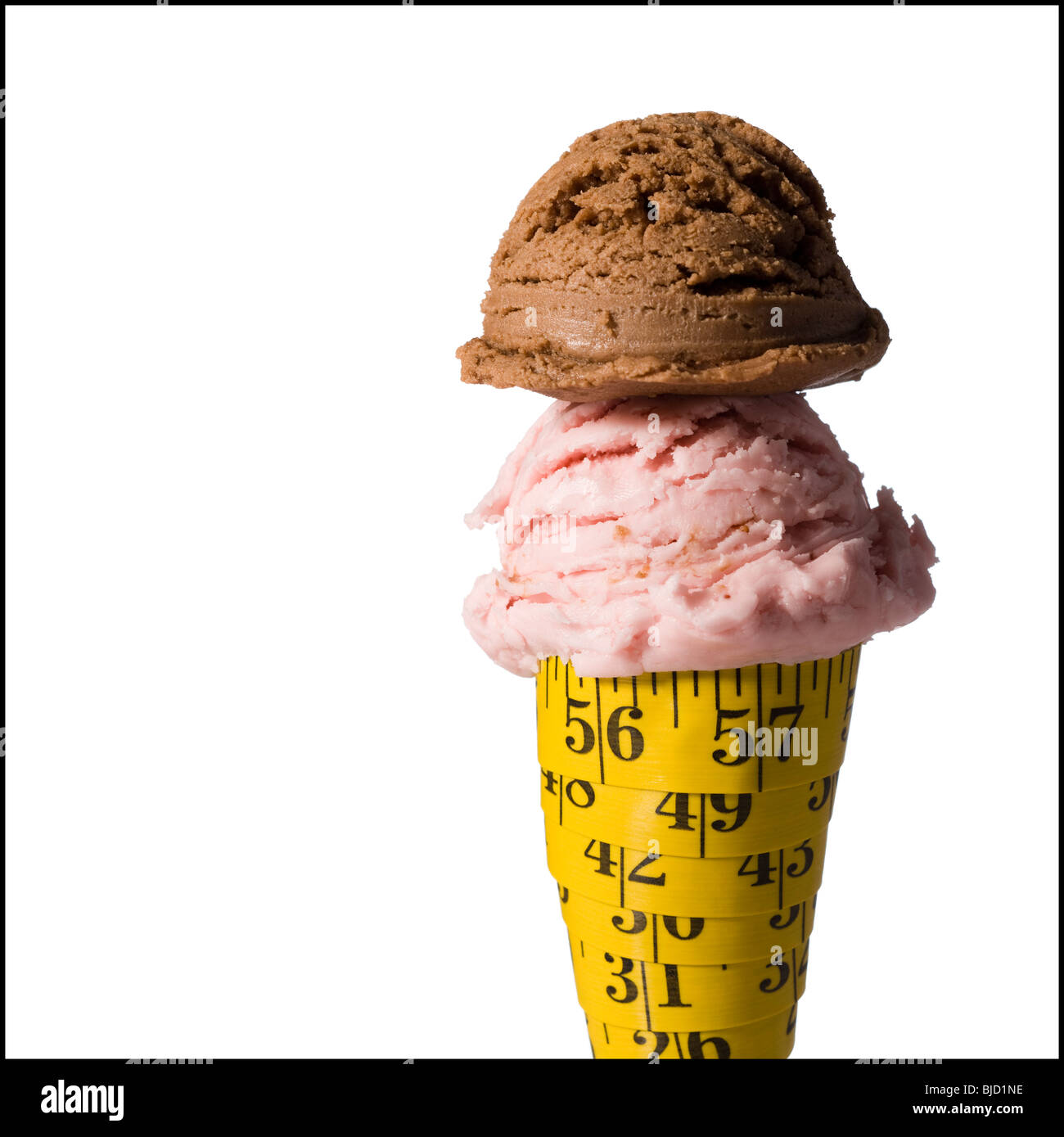 Ice cream cone made out of tape measure with 2 scoops of ice cream Stock Photo Alamy
