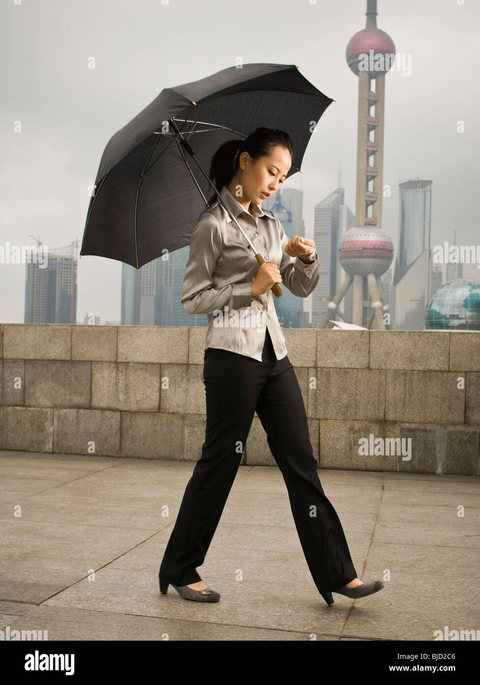 Young woman under an umbrella. Stock Photo