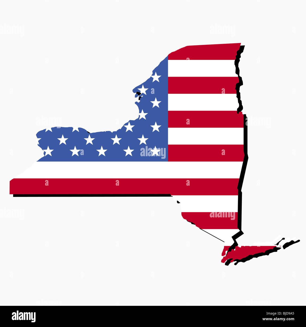 Map of the State of New York and American flag illustration Stock Photo