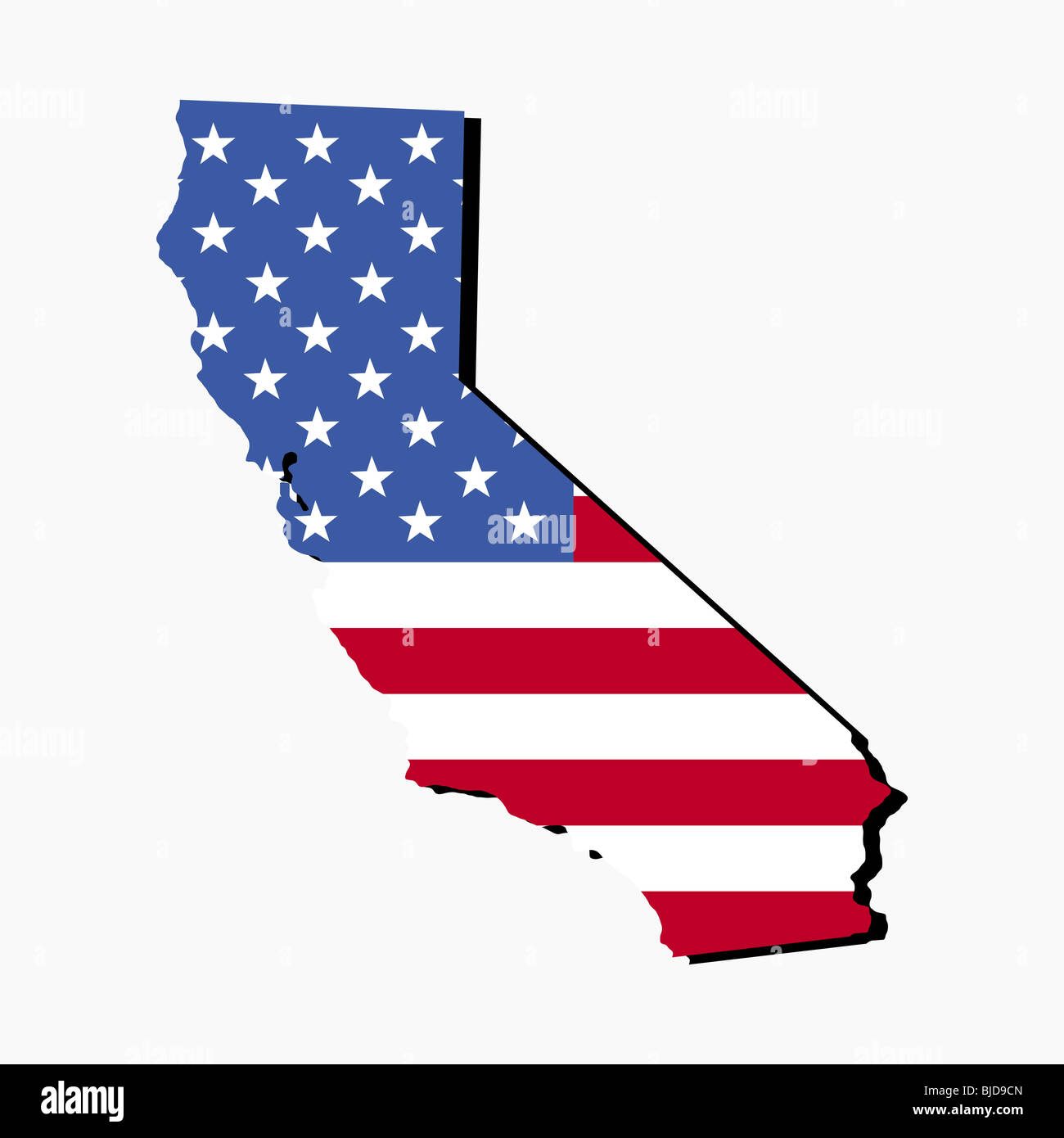 Map of the State of California and American flag illustration Stock
