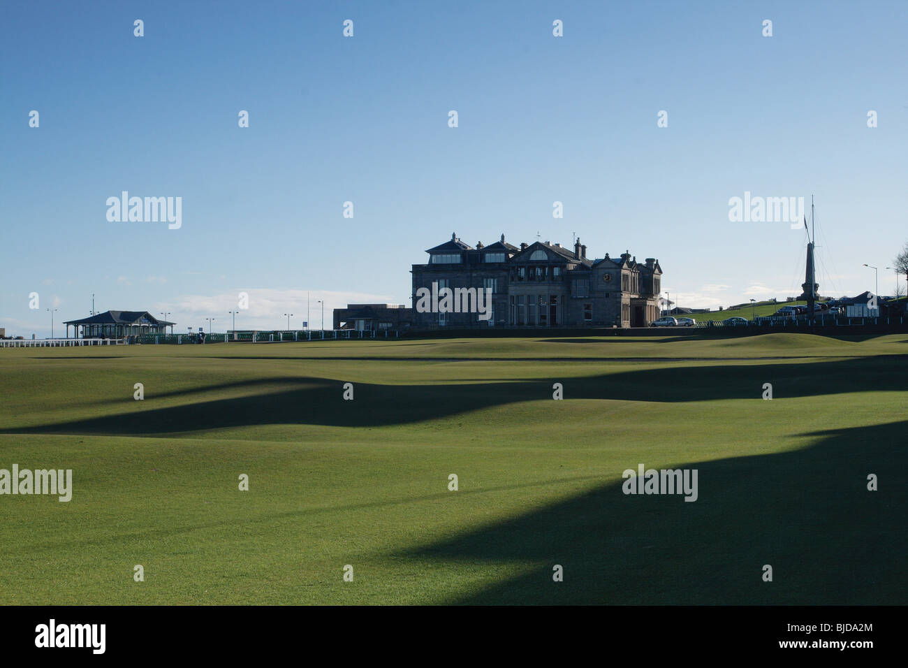 The historic 18th Green and clubhouse of St Andrews Golf Course, Fife, Scotland. St Andrews is the home of golf Stock Photo