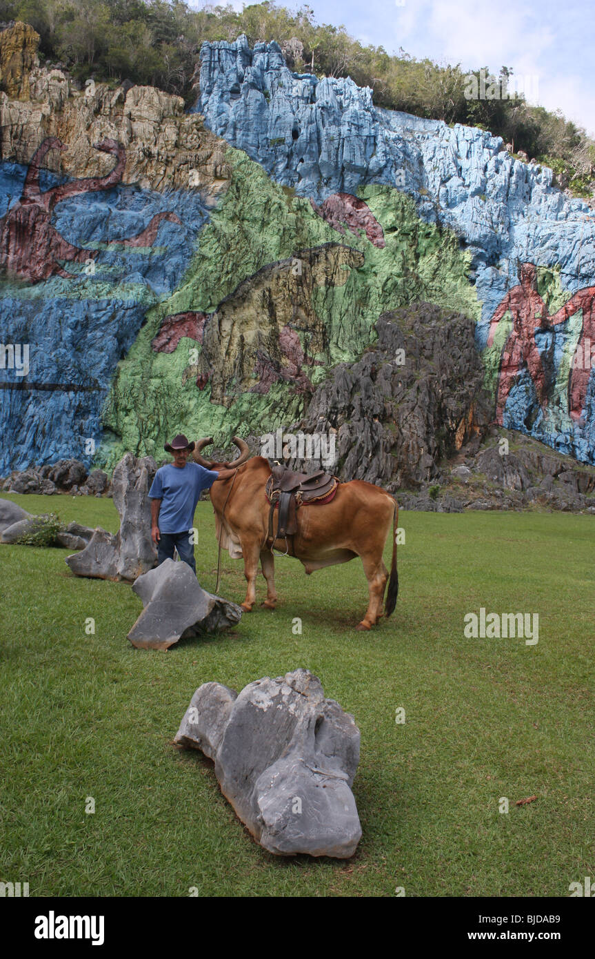 Cuban man near the Mural de la Prehistoria in Cuba Stock Photo