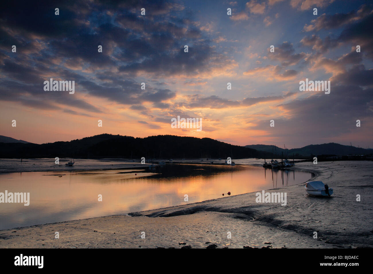 Sunset over the Rough Firth from Kippford, a small coastal village in Dumfries and Galloway Stock Photo