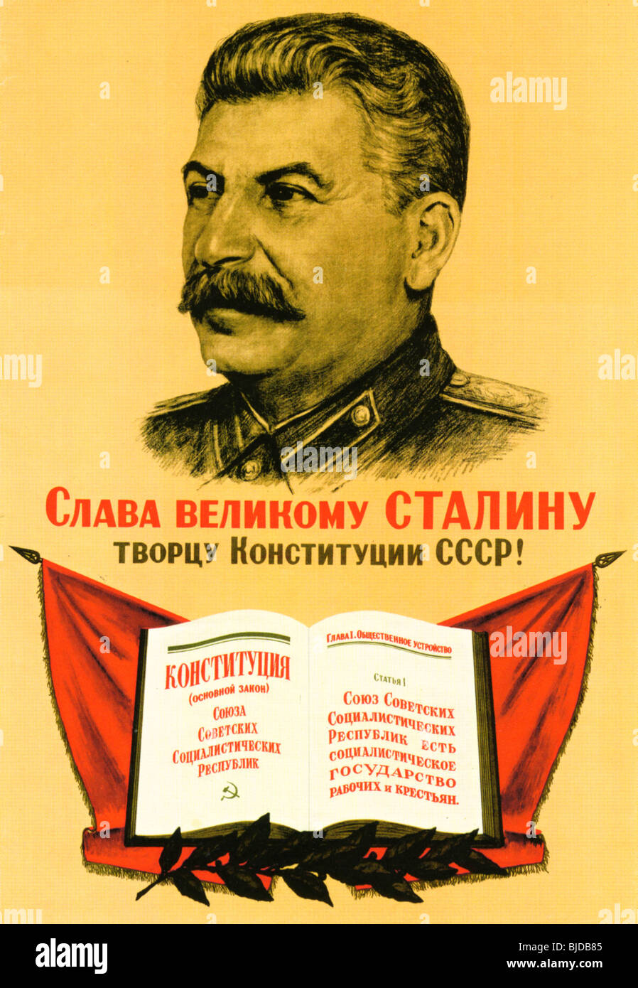 JOSEPH STALIN - 1946 Soviet  poster proclaims: 'Glory to great Stalin, creator of the USSR constitution' Stock Photo